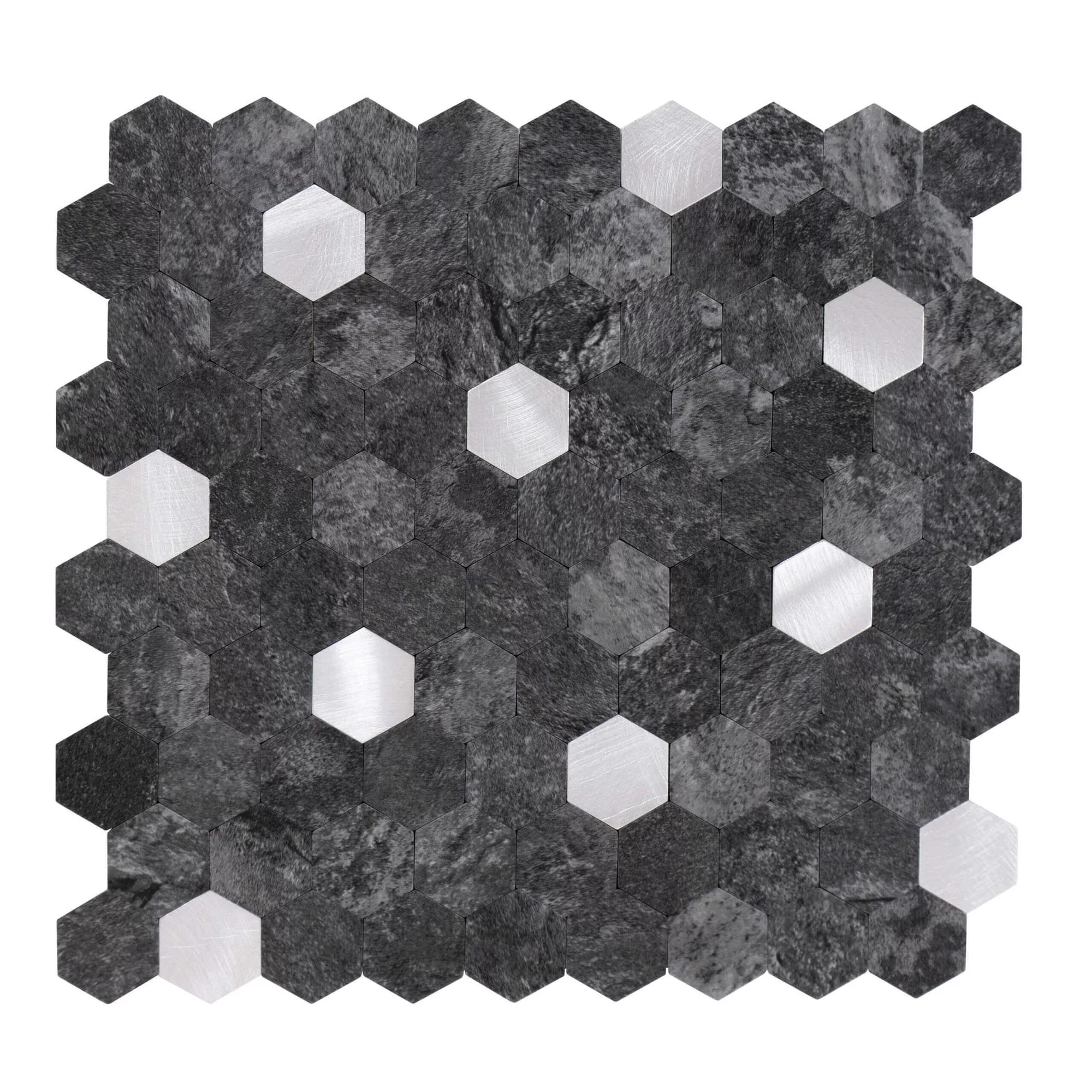 selbstklebende-fliesen-hexagon-form-0.88m².-11-stueck-steinoptik-anthrazit-silber